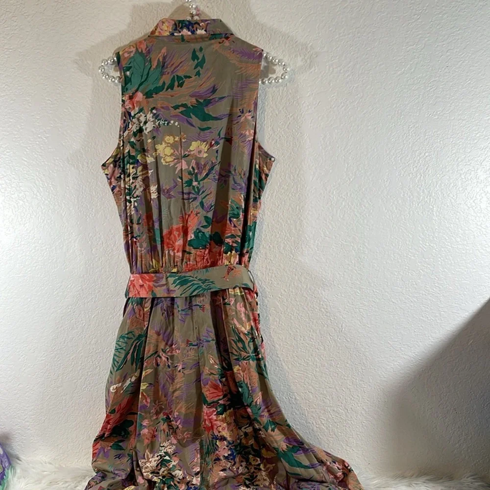 TOGETHER! Vintage Floral Button-Down Belted Maxi Dress with Pockets Size 12 - Picture 4 of 7